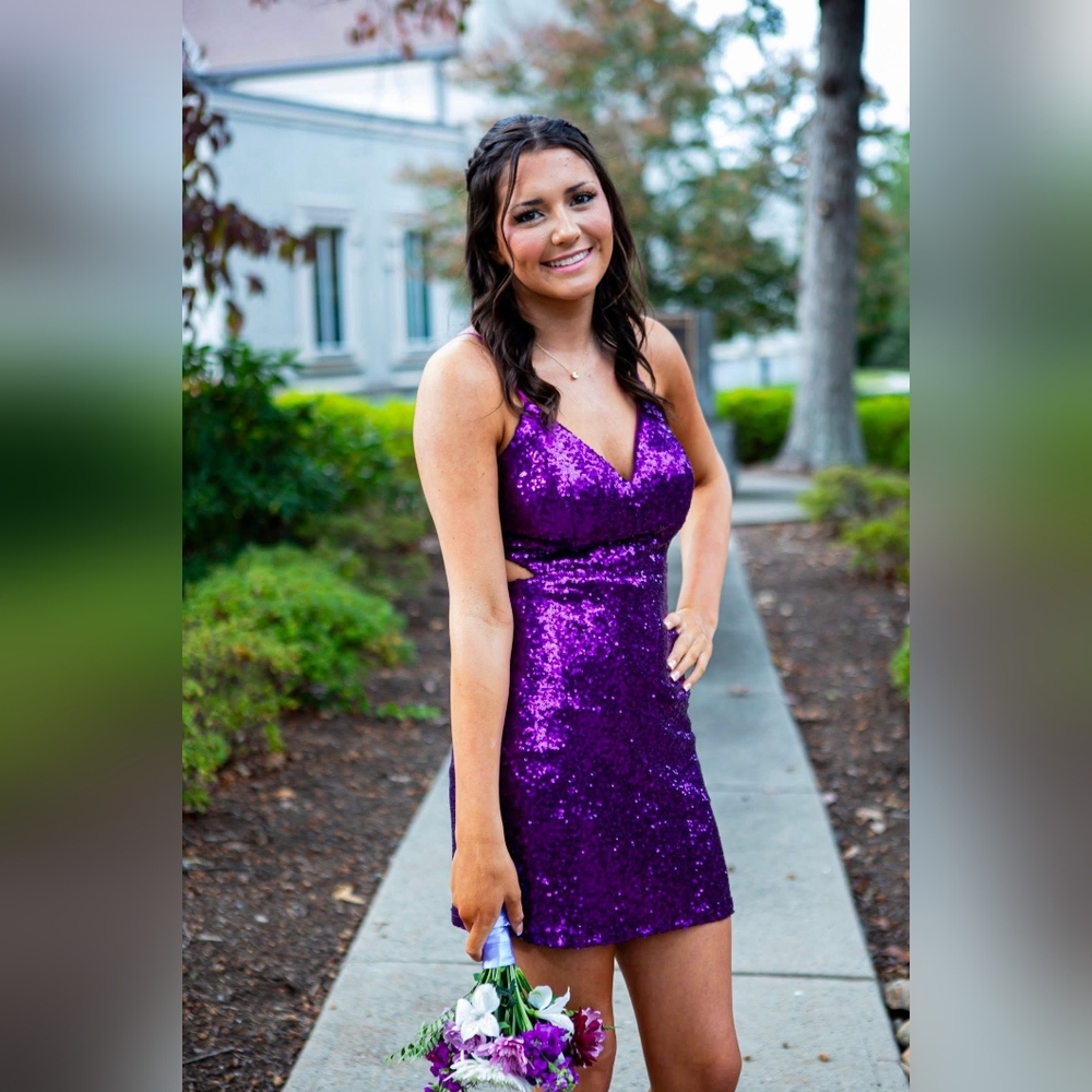 Purple Sequin Mini Dress